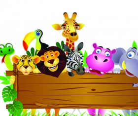 Cute cartoon Animals and billboard vector 04