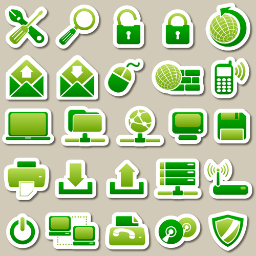 Different green icon vector set 01