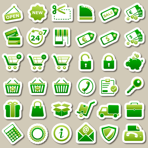 Different green icon vector set 03