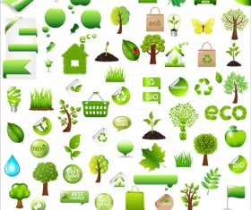 Eco with Bio elements of Stickers and icon vector 01