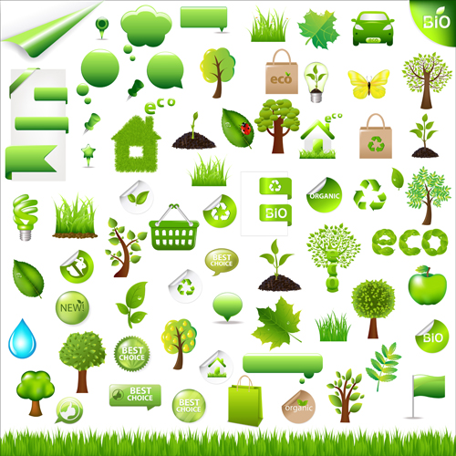 Eco with Bio elements of Stickers and icon vector 01