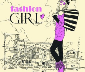 Set of Different Fashion Girl vector 02