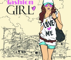 Set of Different Fashion Girl vector 03