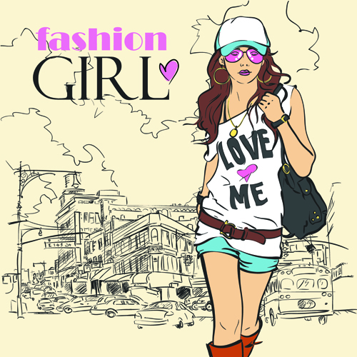 Set of Different Fashion Girl vector 03