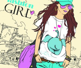 Set of Different Fashion Girl vector 04