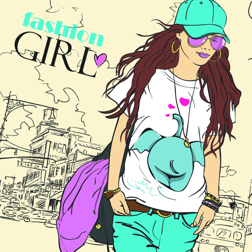 Set of Different Fashion Girl vector 04
