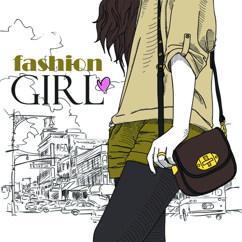 Set of Different Fashion Girl vector 05