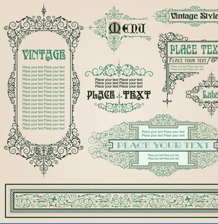Set of Frame, border, ornament element in vintage style vector 02