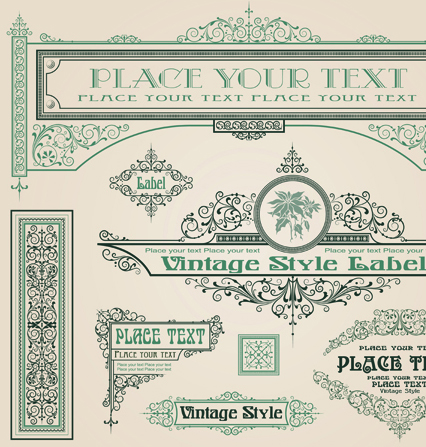 Set of Frame, border, ornament element in vintage style vector 04