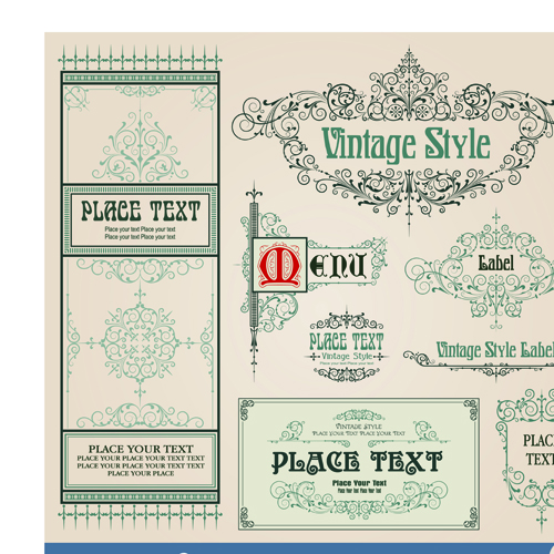 Set of Frame, border, ornament element in vintage style vector 05