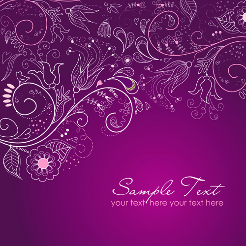 Hand drawn Purple Floral Backgrounds vector 01 free download