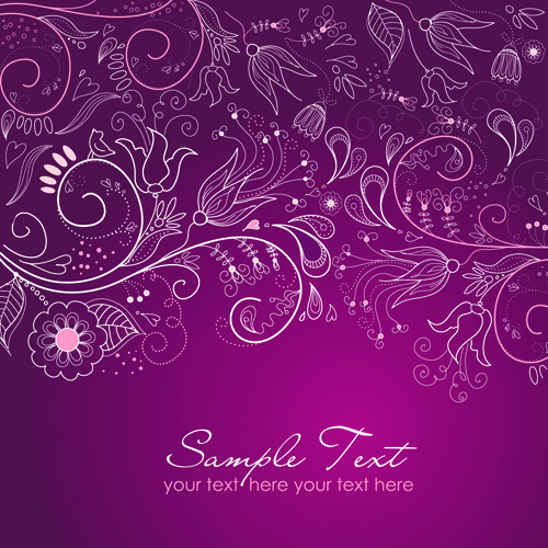 Hand drawn Purple Floral Backgrounds vector 02