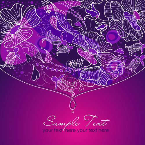 Hand drawn Purple Floral Backgrounds vector 05