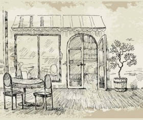 Hand drawn vintage cafe vector 04