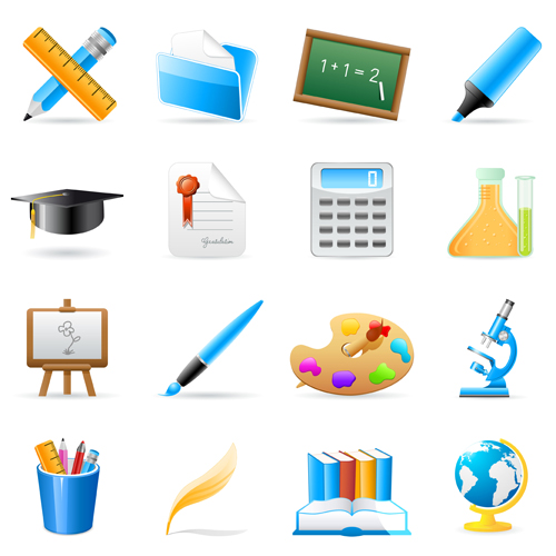 Set of Back to School elements icon vector 04