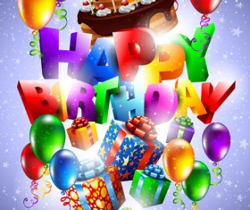 Set of Happy birthday postcards design elements vector 05