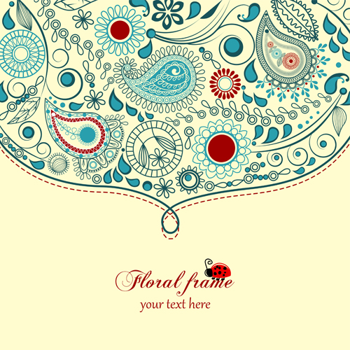 Set of floral Paisley elements frame vector 01