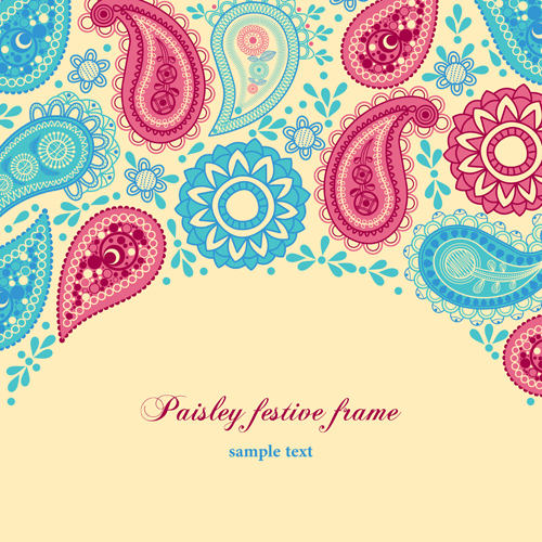 Set of floral Paisley elements frame vector 03