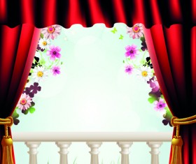 Set of Windowsill and red curtains vector 01