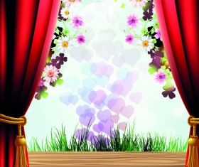 Set of Windowsill and red curtains vector 02