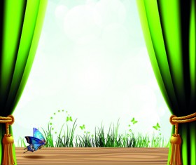 Set of Windowsill and red curtains vector 03