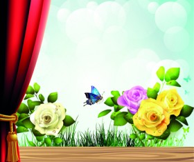 Set of Windowsill and red curtains vector 04