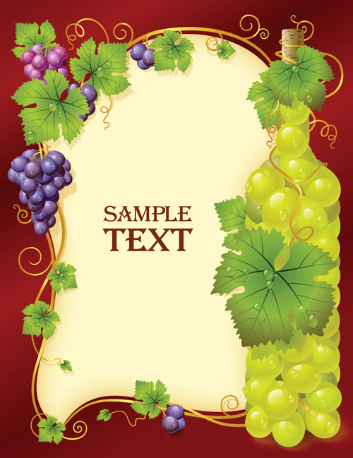 Vivid grapes elements vector background art 03