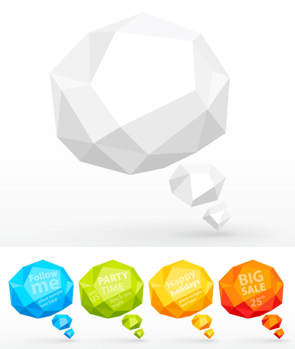 Cube Origami Speech Bubbles vector 03