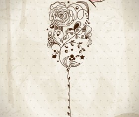 Hand drawn Retro flower Decoration background vector 03