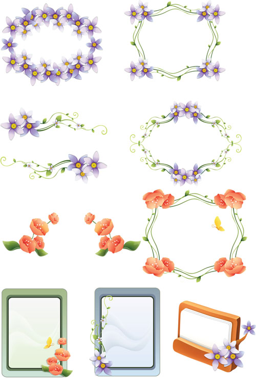 Various Floral Color Frames vector set