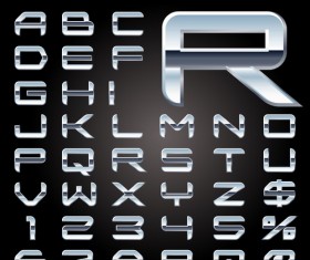 Set of Metal style fonts vector 01