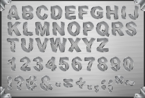 Set of Metal style fonts vector 02