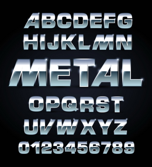 Set of Metal style fonts vector 03