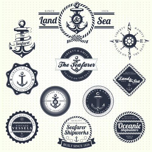 Set of Nautical labels vector 05
