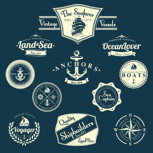Set of Nautical labels vector 08