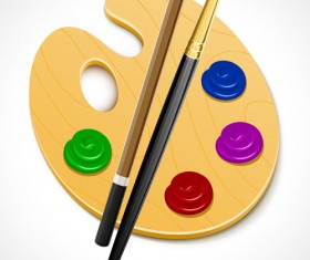 Set of Wooden palette and brushes vector 03
