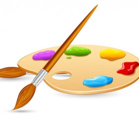 Set of Wooden palette and brushes vector 04