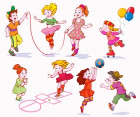 Playing children Cartoon vector set 03