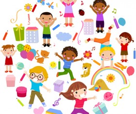 Playing children Cartoon vector set 04