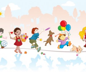 Playing children Cartoon vector set 05