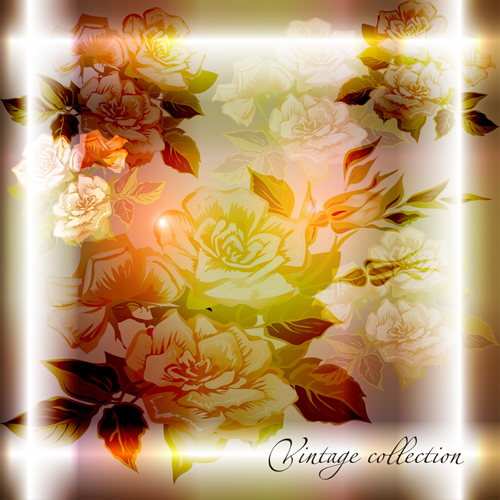 Elements of Vintage background with flowers vector graphics 02