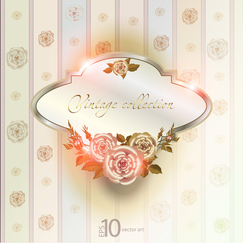 Elements of Vintage background with flowers vector graphics 04
