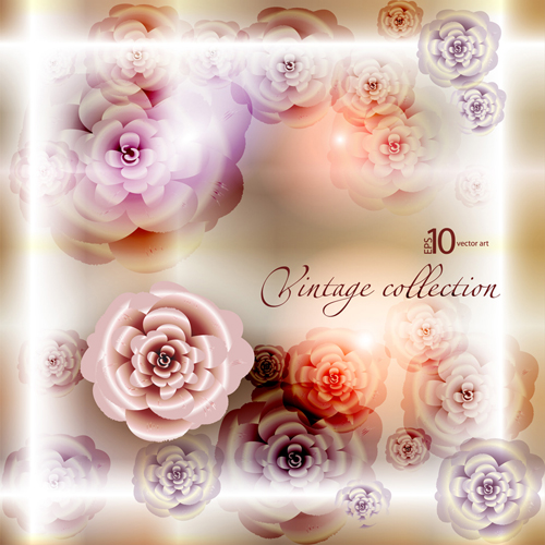 Elements of Vintage background with flowers vector graphics 05