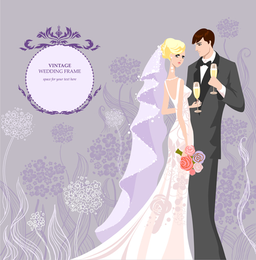 Romantic Wedding elements Backgrounds vector 01
