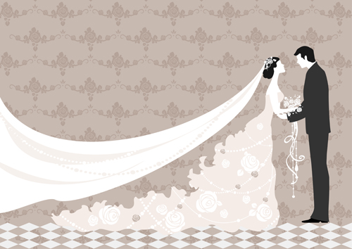 Romantic Wedding elements Backgrounds vector 05