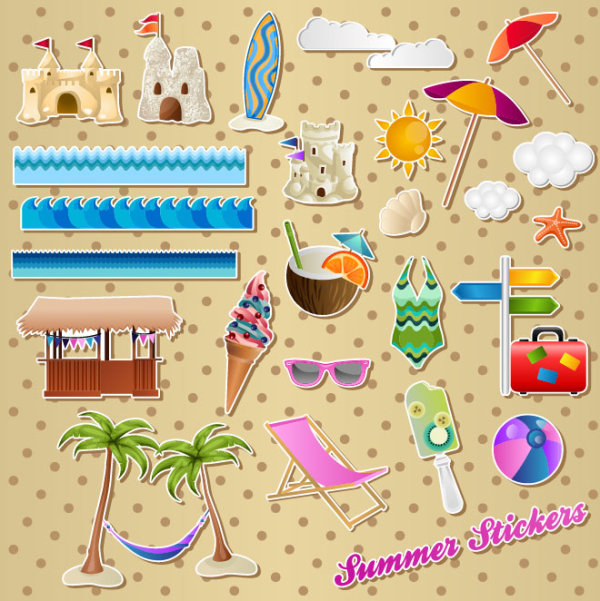 Different Summer Seaside elements vector set 01
