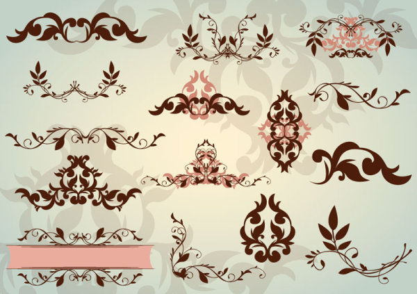 Floral Ornaments with lace vector 01