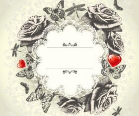 Hand drawn flower with Butterflies and dragonflies vector set 03