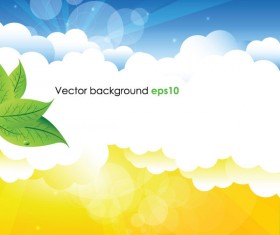 Summer sun and green leaves vector background set 01
