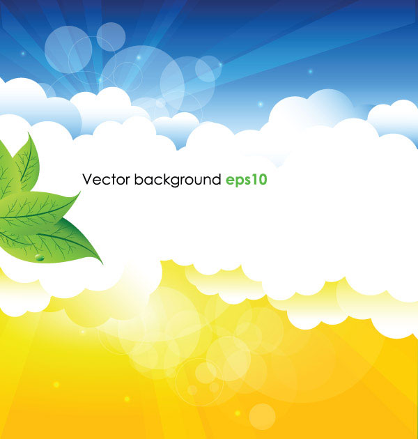 Summer sun and green leaves vector background set 01 free download